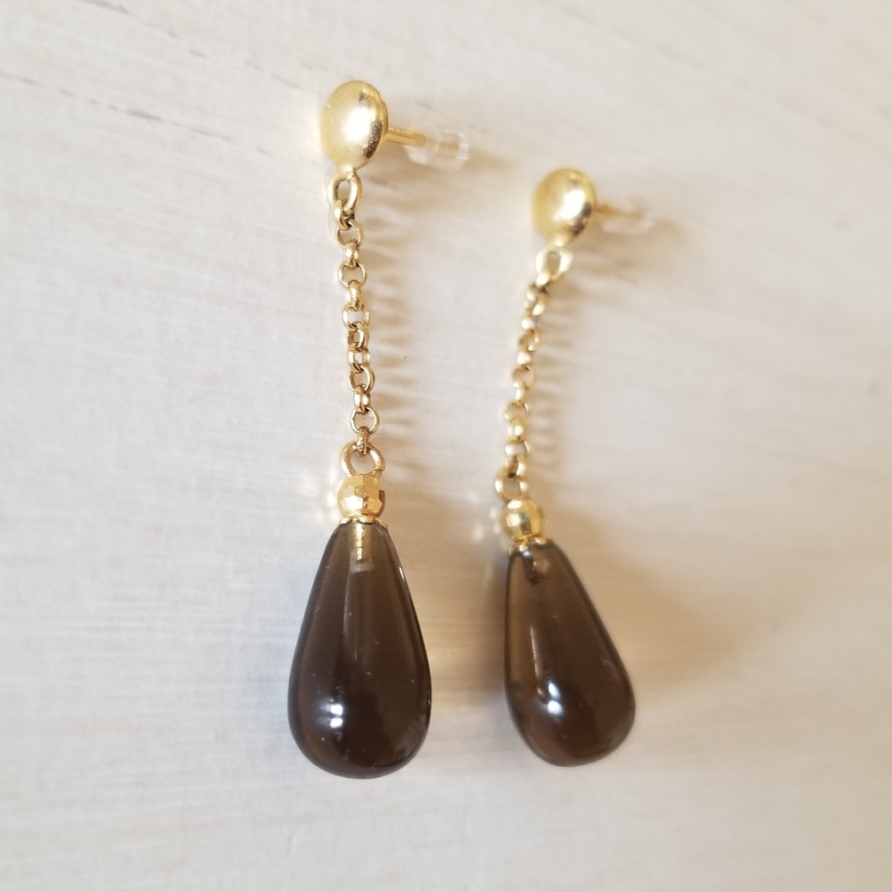 14K Gold Smokey Quartz Dangling Earrings